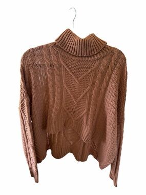SHEIN Brown Cable Knit Turtleneck Sweater